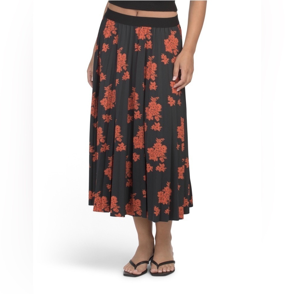 Nanette Lepore Black & Red Floral Pleated Maxi Skirt – Size L